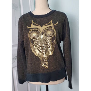 L.O.L. Vintage Metallic Gold Owl Sweatshirt Size M animal print